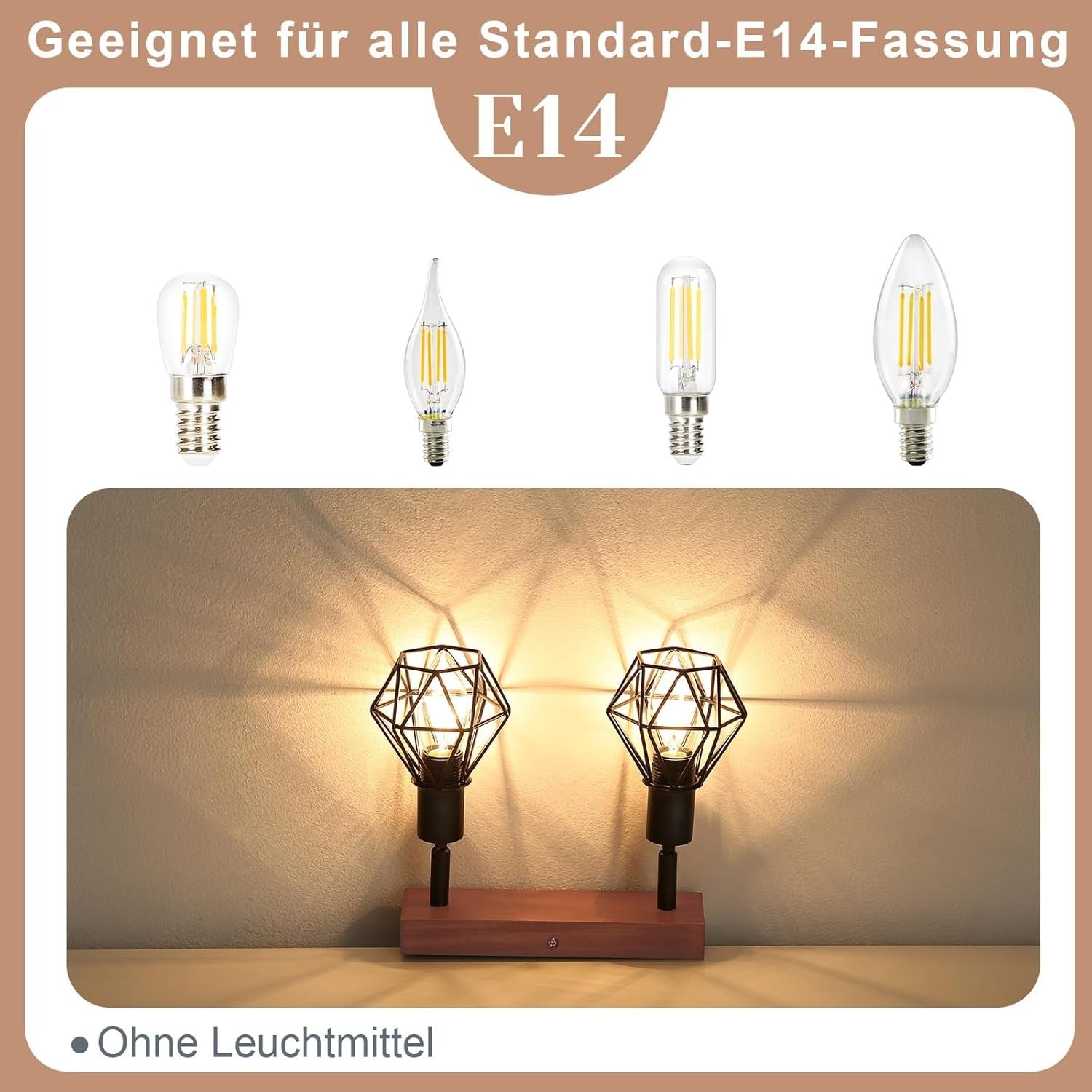Homefire Deckenstrahler 2 Flammig Deckenlampe Vintage - Deckenleuchte Schwarz Holz Denckenspots E14 Retro Metall Schwenkbar 350°