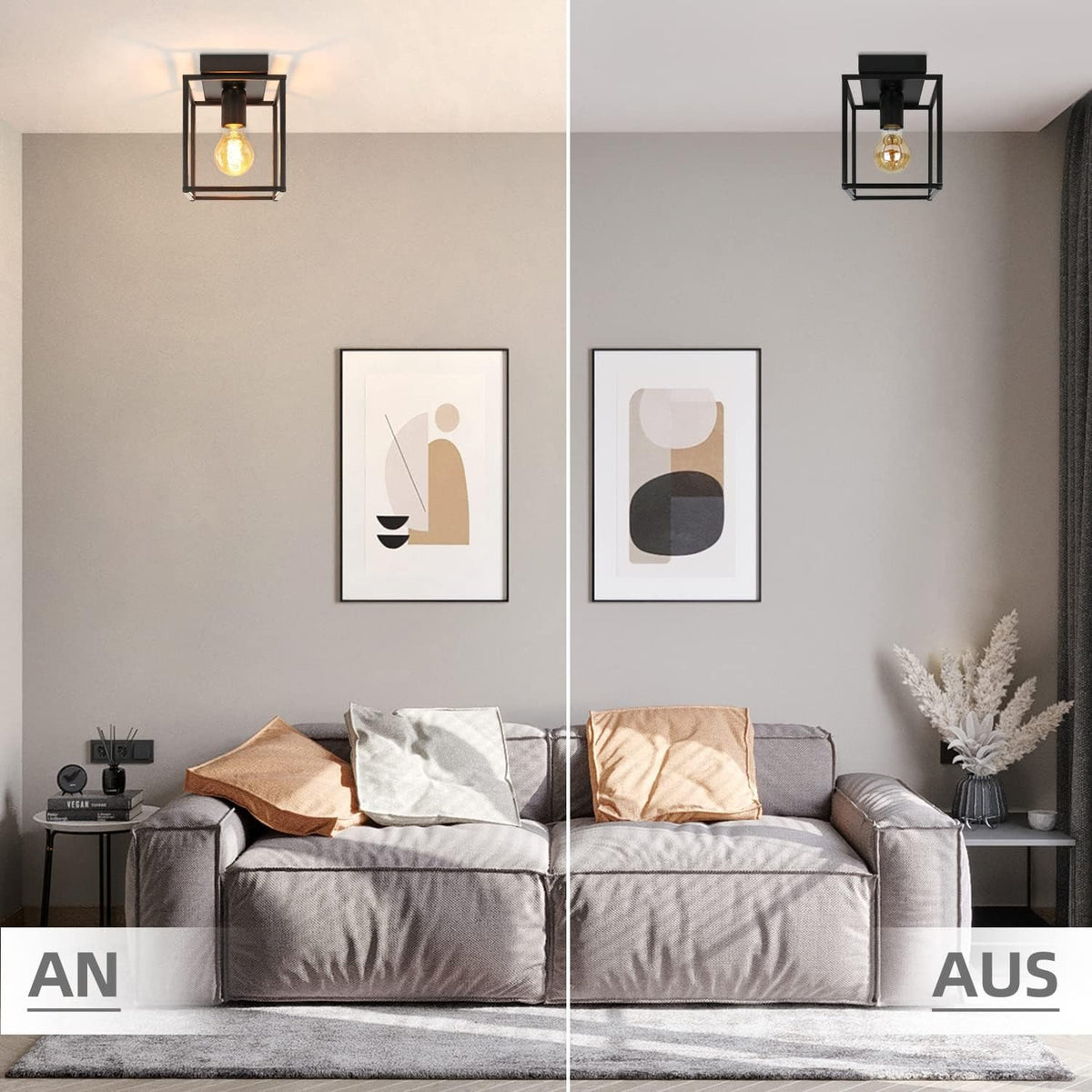 Homefire Deckenleuchte E27 Deckenlampe Retro - Schwarz industrial Küchenlampe für Schlafzimmer Wohnzimmer Vintage Lampe aus Metall Deckenbeleuchtung für Flur Küche Esszimmer - Ohne Leuchtmittel