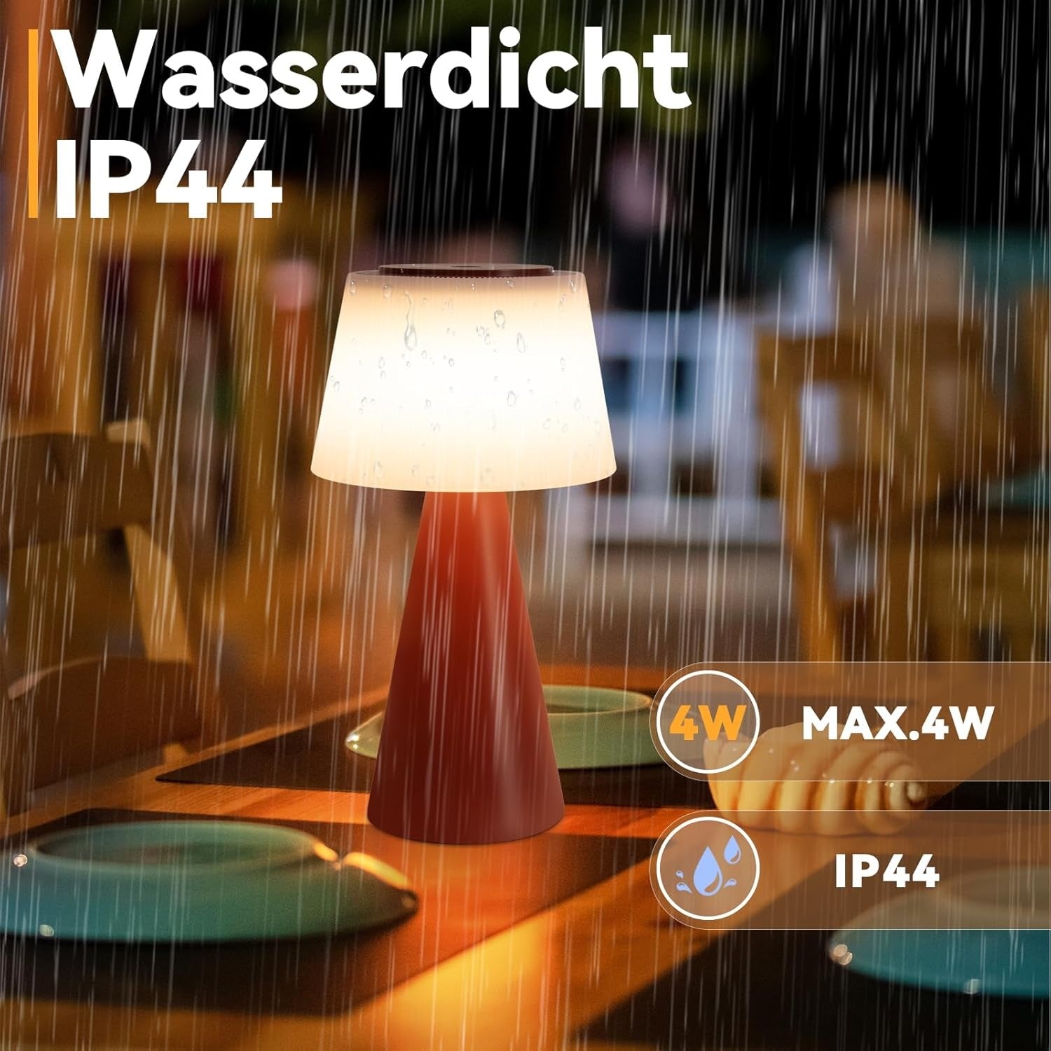 Homefire Tischlampe Solar Akku Nachttischlampe - 2er Set Kabellos Led Tischleuchte 3600mAH Aufladbar Touch Dimmbar Rot Lampe mit USB IP44 für Modern Wohnzimmer Schlafzimmer und Outdoor