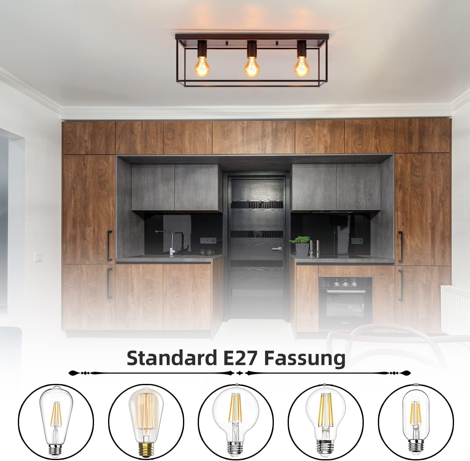Homefire Deckenleuchte E27 Deckenlampe Vintage - Schwarz industrial Schlafzimmerlampe für Wohnzimmer Esszimmer Retro Lampe aus Metall mit 3 Flammig Deckenbeleuchtung für Flur - Ohne Leuchtmittel