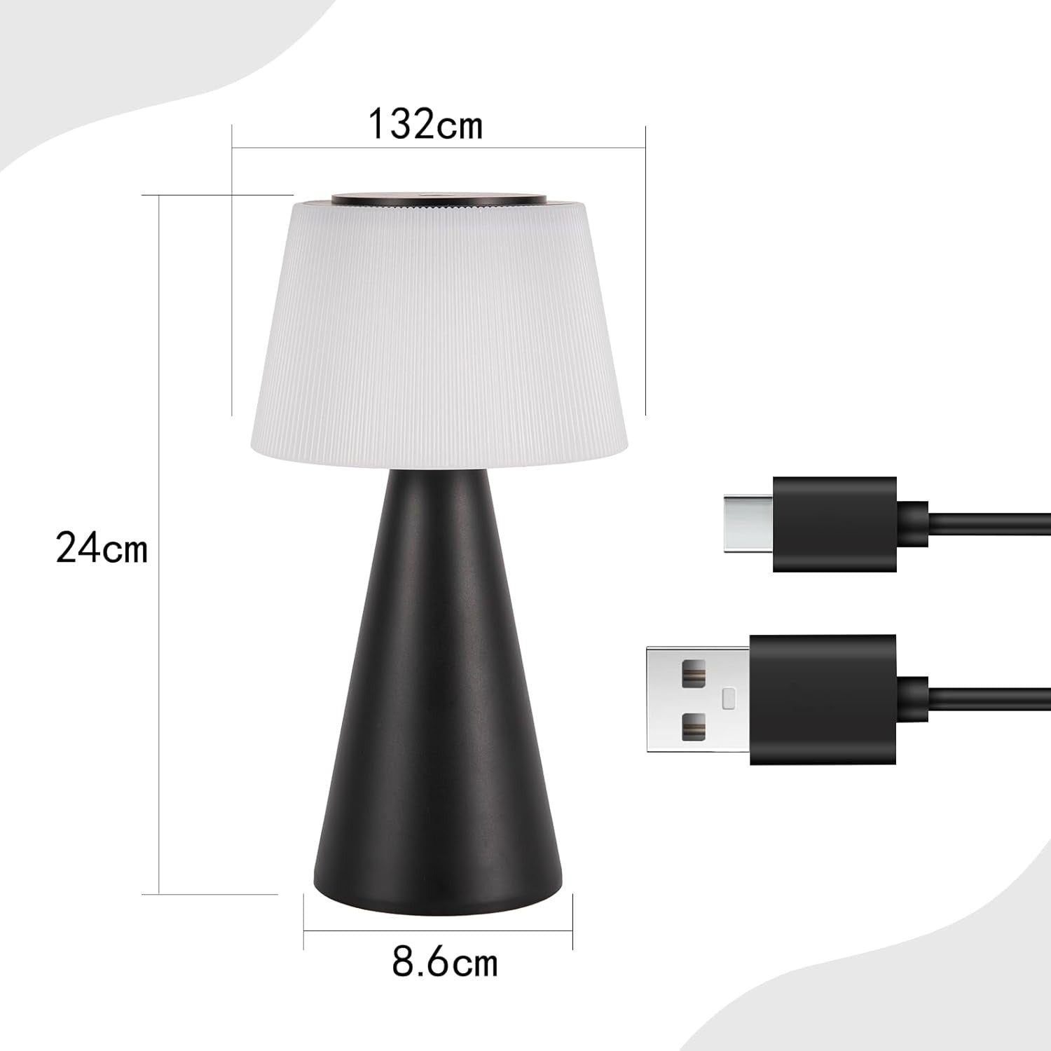 Homefire Tischlampe Akku Nachttischlampe LED - 3600mAH Kabellos Tischleuchte Touch Dimmbar Lampe 2er Set mit USB IP44 Aufladbar Schwarz Batterie Tischlampen für Modern Wohnzimmer Schlafzimmer Outdoor