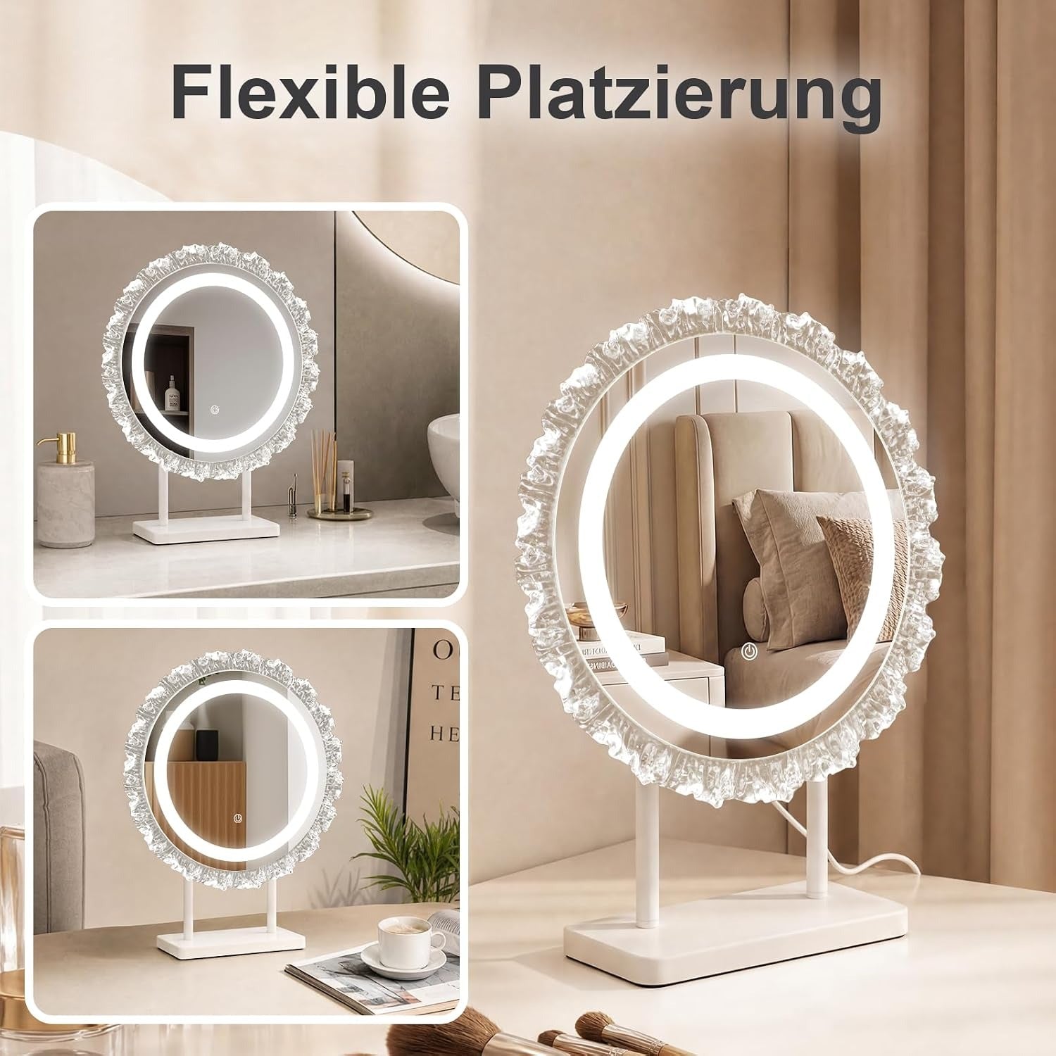 Rund Schminkspiegel mit Beleuchtung Hollywood Spiegel,40×48CM LED Schminktisch Kosmetikspiegel Mit Licht,Make Up Vanity Mirror with Light Klein Runder Schminktischspiegel Tischspiegel