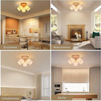 Homefire Deckenstrahler 3 Flammig Rund Holz - LED Deckenlampe Strahler Deckenleuchte E14 Spotleuchte Schenkbar 350° für Küche Wohnzimmer Schlamfzimmer Flur