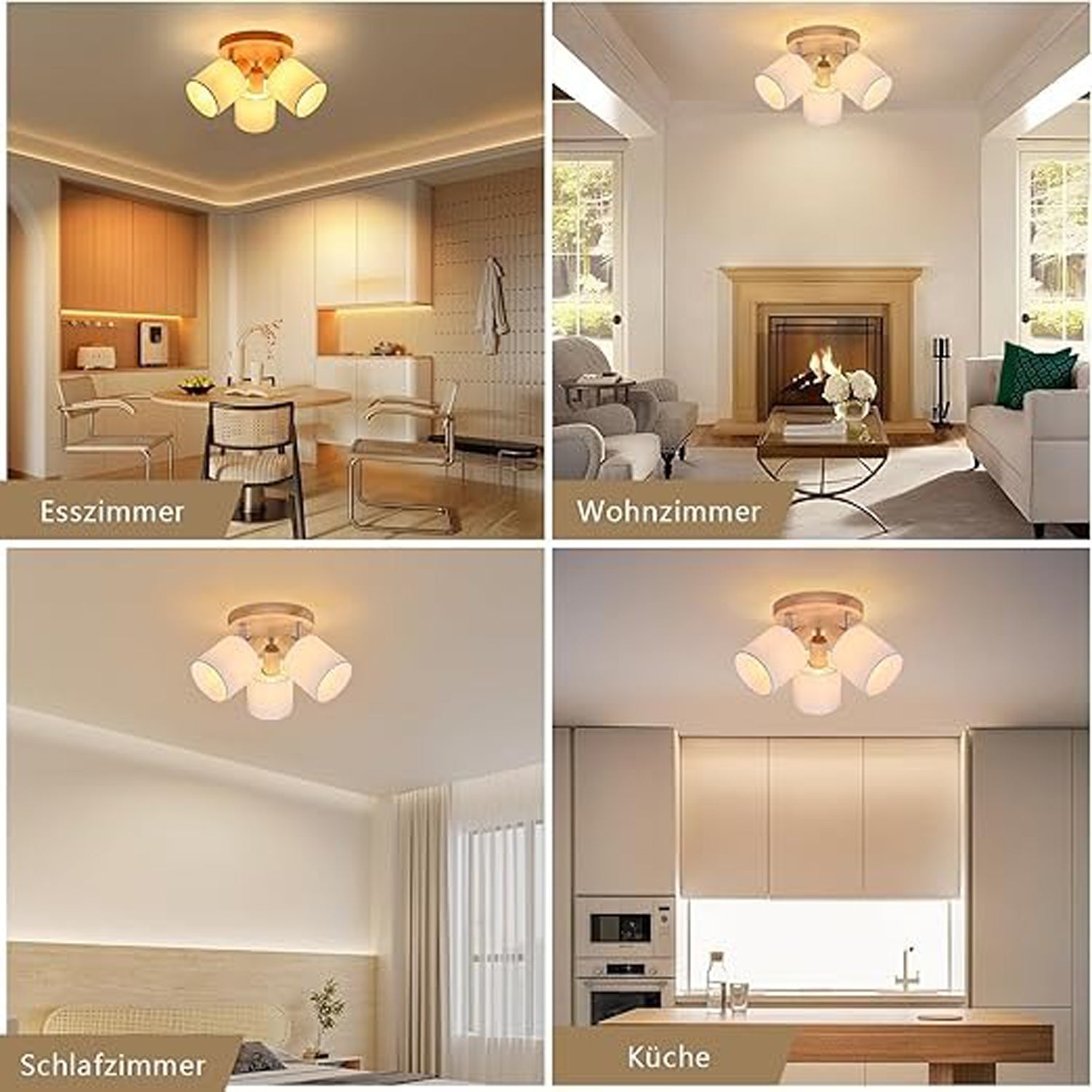 Homefire Deckenstrahler 3 Flammig Rund Holz - LED Deckenlampe Strahler Deckenleuchte E14 Spotleuchte Schenkbar 350° für Küche Wohnzimmer Schlamfzimmer Flur