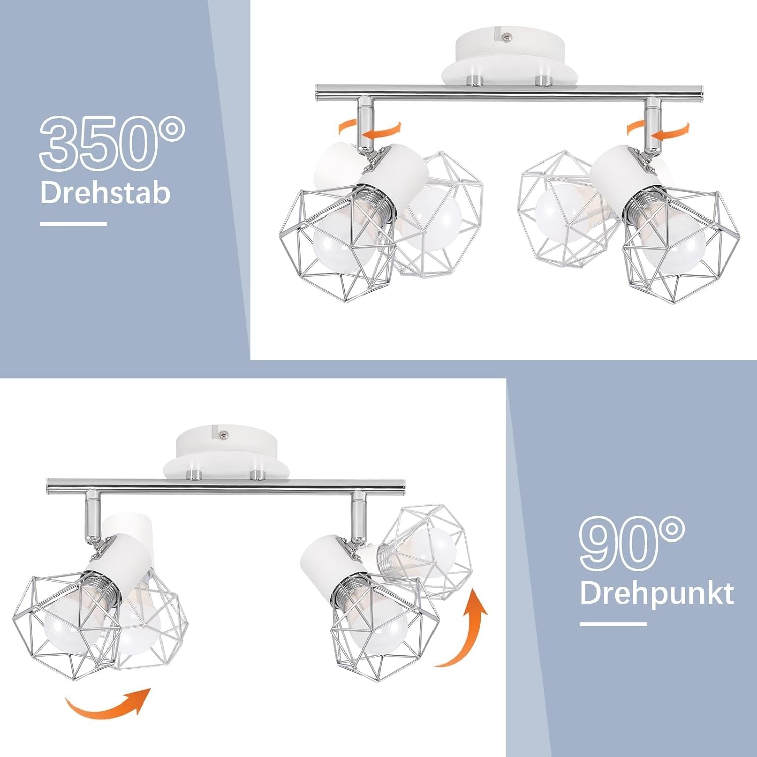 Homefire Deckenstrahler 2 Flammig Vintage Denckenspots - Schwarz Denckenlampe E14 Verstellbare 350°Industrial Retro Deckenleuchte für Flur Wohnzimmer Schlafzimmer Küche Esszimmer