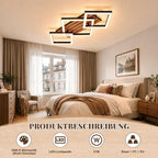Homefire LED Deckenleuchte Wohnzimmer Deckenlampe - Wohnzimmerlampe 58CM Schwarz Modern Design Schlafzimmerlampe 3000K Eckig Schlafzimmer in Holzoptik Küchenlampe für Esszimmer Arbeitszimmer Küchen