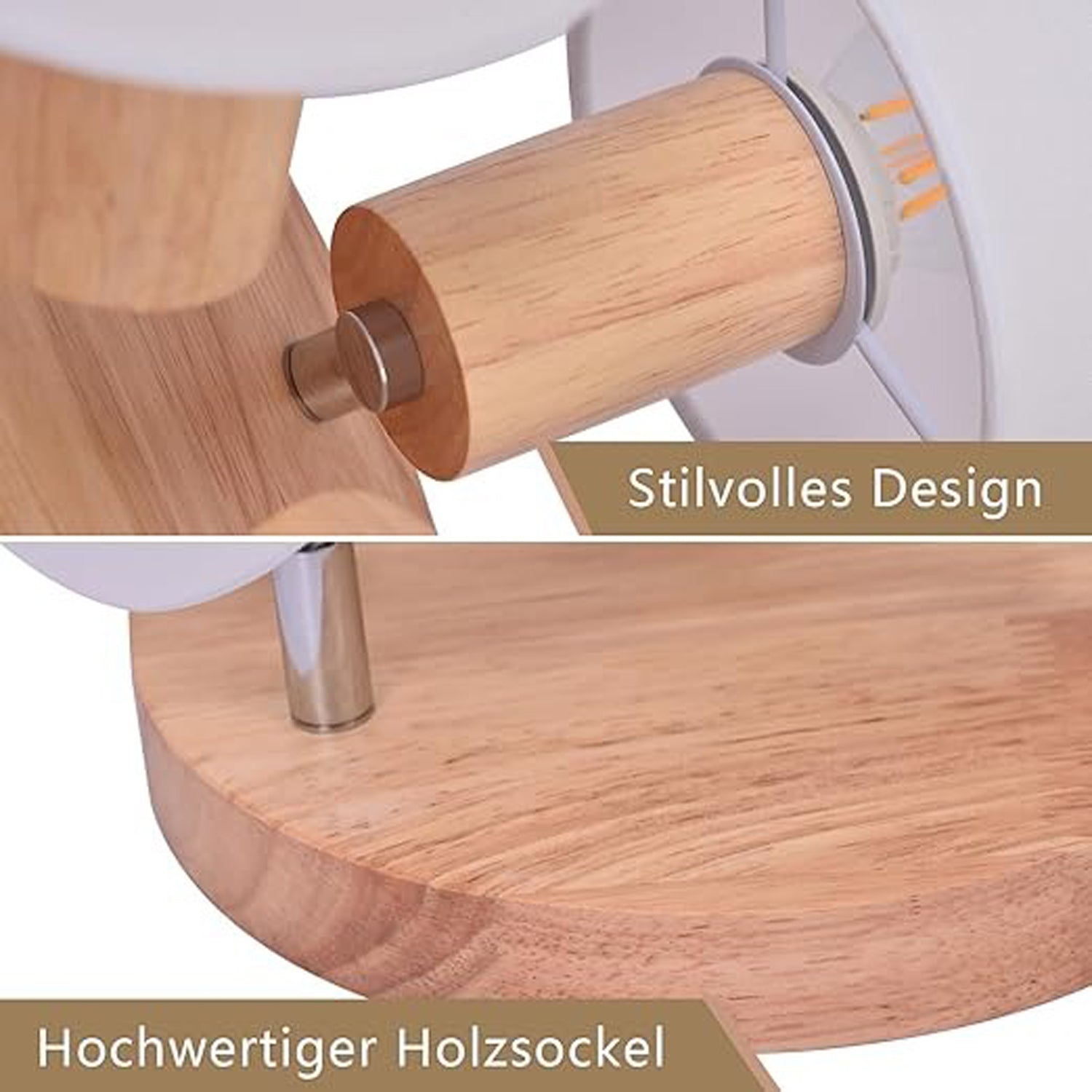 Homefire Deckenstrahler 3 Flammig Rund Holz - LED Deckenlampe Strahler Deckenleuchte E14 Spotleuchte Schenkbar 350° für Küche Wohnzimmer Schlamfzimmer Flur