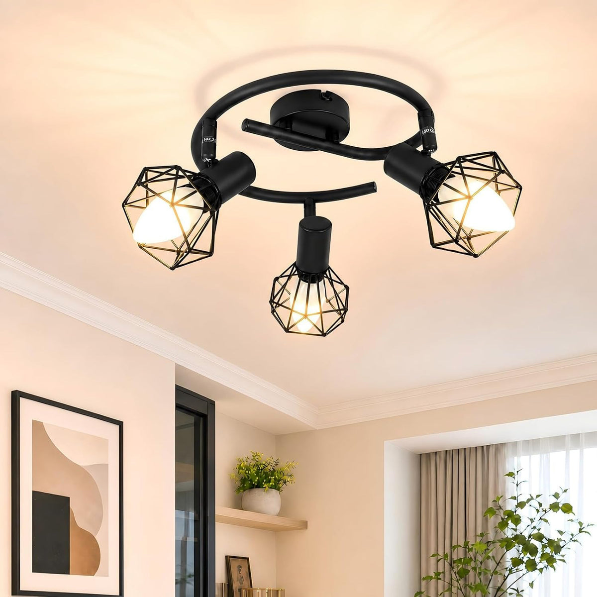 Homefire Deckenstrahler 3 Flammig Rund Deckenspots - Deckenleuchte E14 Schwarz Retro Schwenkbar Industrial Küchenlampe Metall für Schlafzimmer Wohnzimmer Arbeitszimmer Flur Keine Leuchtmittel