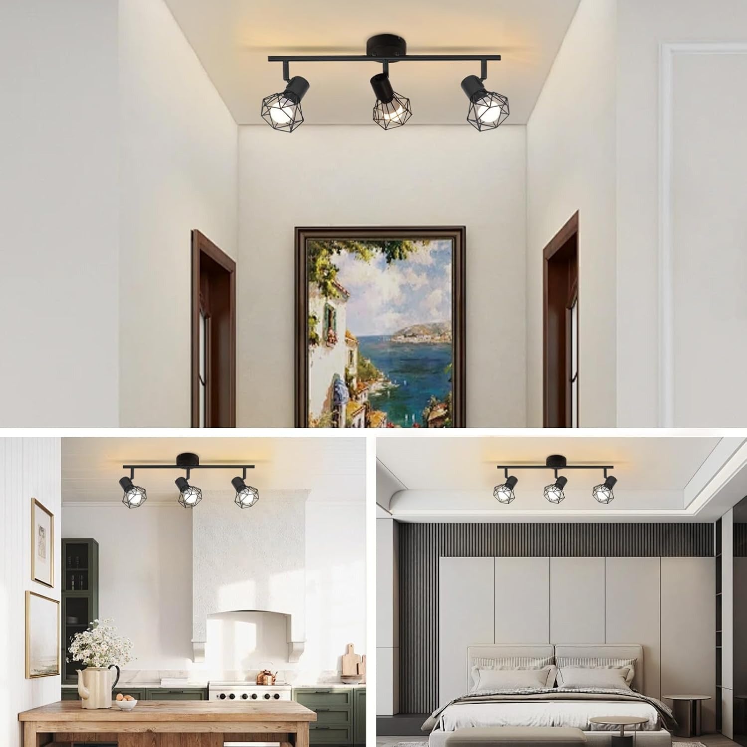 Homefire Deckenstrahler 3 Flammig Deckenspots Schwarz - Deckenleuchte E14 Retro Schwenkbar 350°Deckenlampe Industrial Metall für Schlafzimmer Wohnzimmer Arbeitszimmer Flur Küche Keine Leuchtmittel