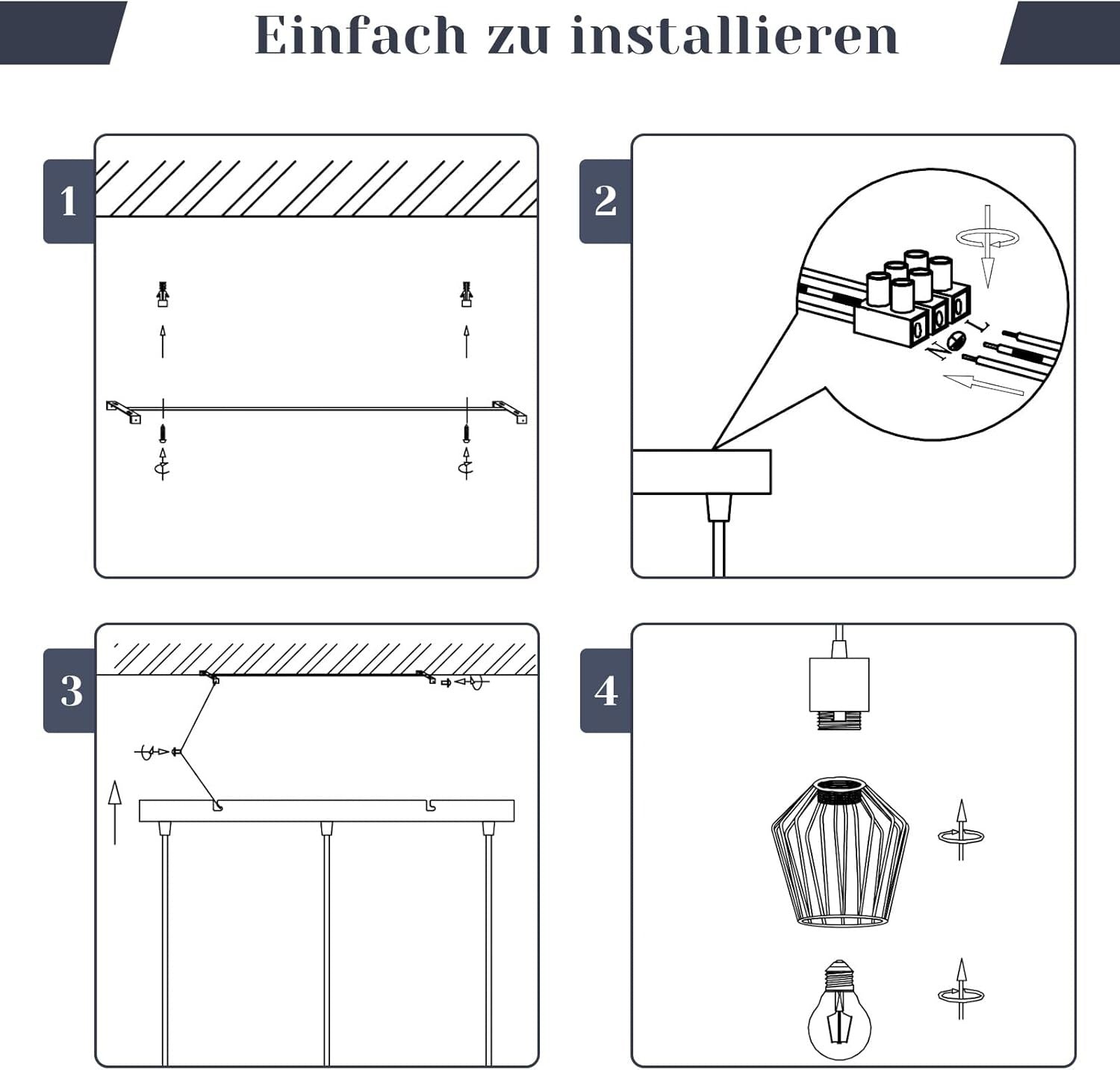 Pendellampe 3 Flammig Hängeleuchte Metall - Hängelampe Schwarz E27 Esszimmer Pendelleuchte Esstisch Küchenlampe Industrie LED für Flur Schlafzimmer Wohnzimmer Cafe