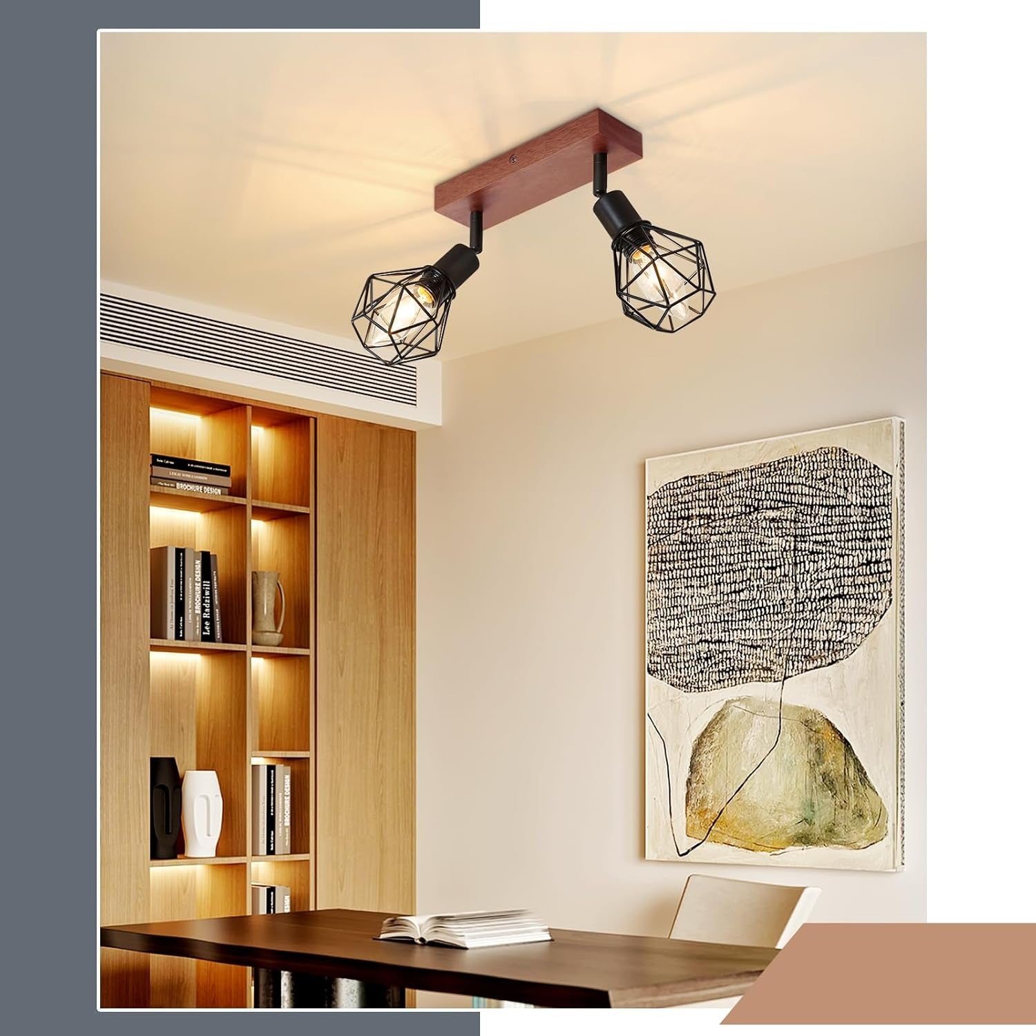 Homefire Deckenstrahler 2 Flammig Deckenlampe Vintage - Deckenleuchte Schwarz Holz Denckenspots E14 Retro Metall Schwenkbar 350°