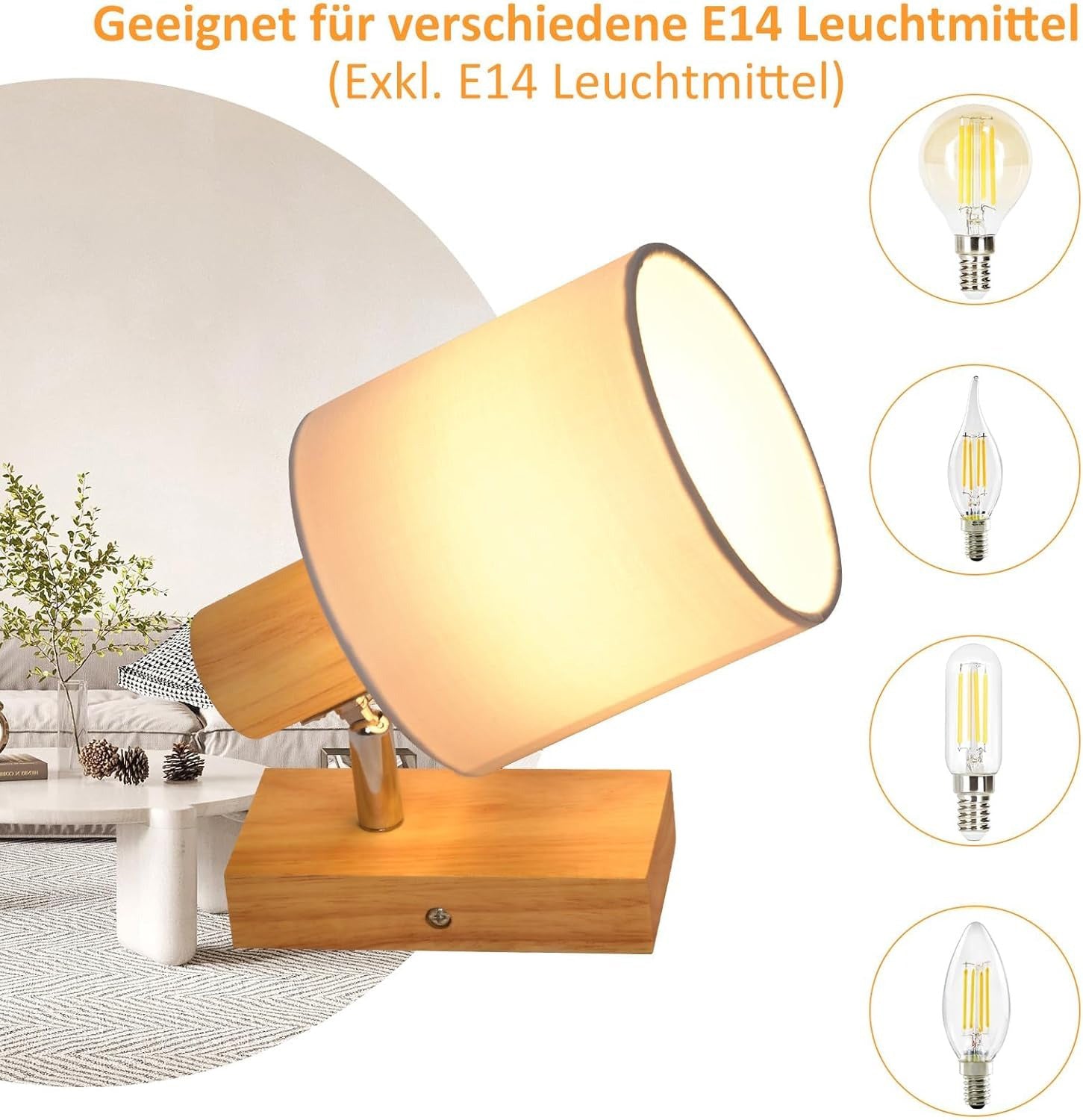 Homefire  Deckenleuchte 1 Flammig Deckenlampe Flur - Deckenstrahler Modern Holz Deckenspot Schwenkbar 350° E14 MAX.40W lampe für Wohnzimmer Schlafzimmer Küche