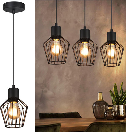 Hängeleuchte Esstisch Pendelleuchte Retro - Pendellampe E27 Schwarz 1 Flammig Hängend Lampen Metall Lampenschirm Hängelampe Industrie Wohnzimmerlampe für Küche Schlafzimmer Cafe