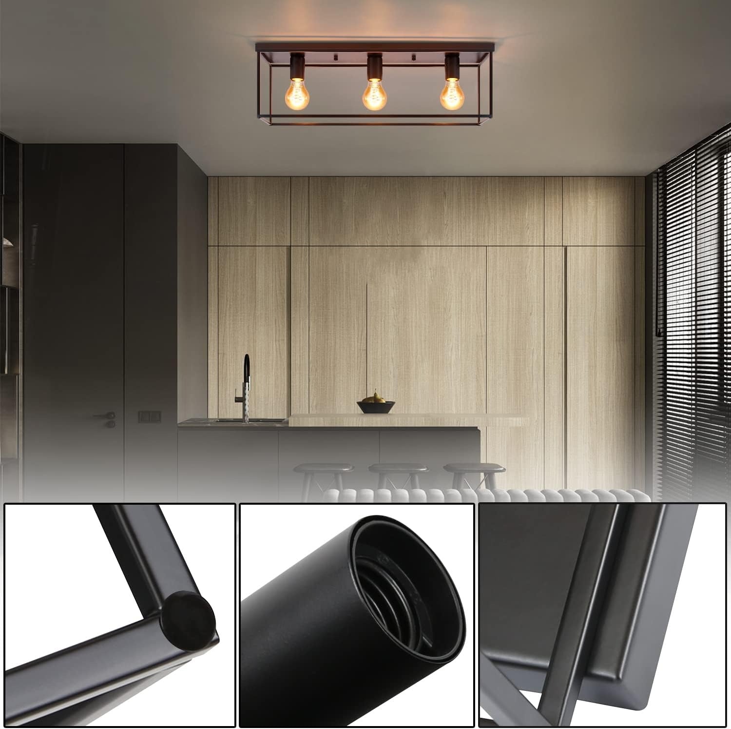 Homefire Deckenleuchte E27 Deckenlampe Vintage - Schwarz industrial Schlafzimmerlampe für Wohnzimmer Esszimmer Retro Lampe aus Metall mit 3 Flammig Deckenbeleuchtung für Flur - Ohne Leuchtmittel