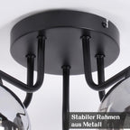 Deckenlampe Glas Deckenleuchte Wohnzimmer Vintage: Schwarz Wohnzimmerlampe 5 flammig Rauchgrau aus Metall Industrial E27 Retro Küchenlampe decke für Schlafzimmer Küche - Ohne Leuchtmittel