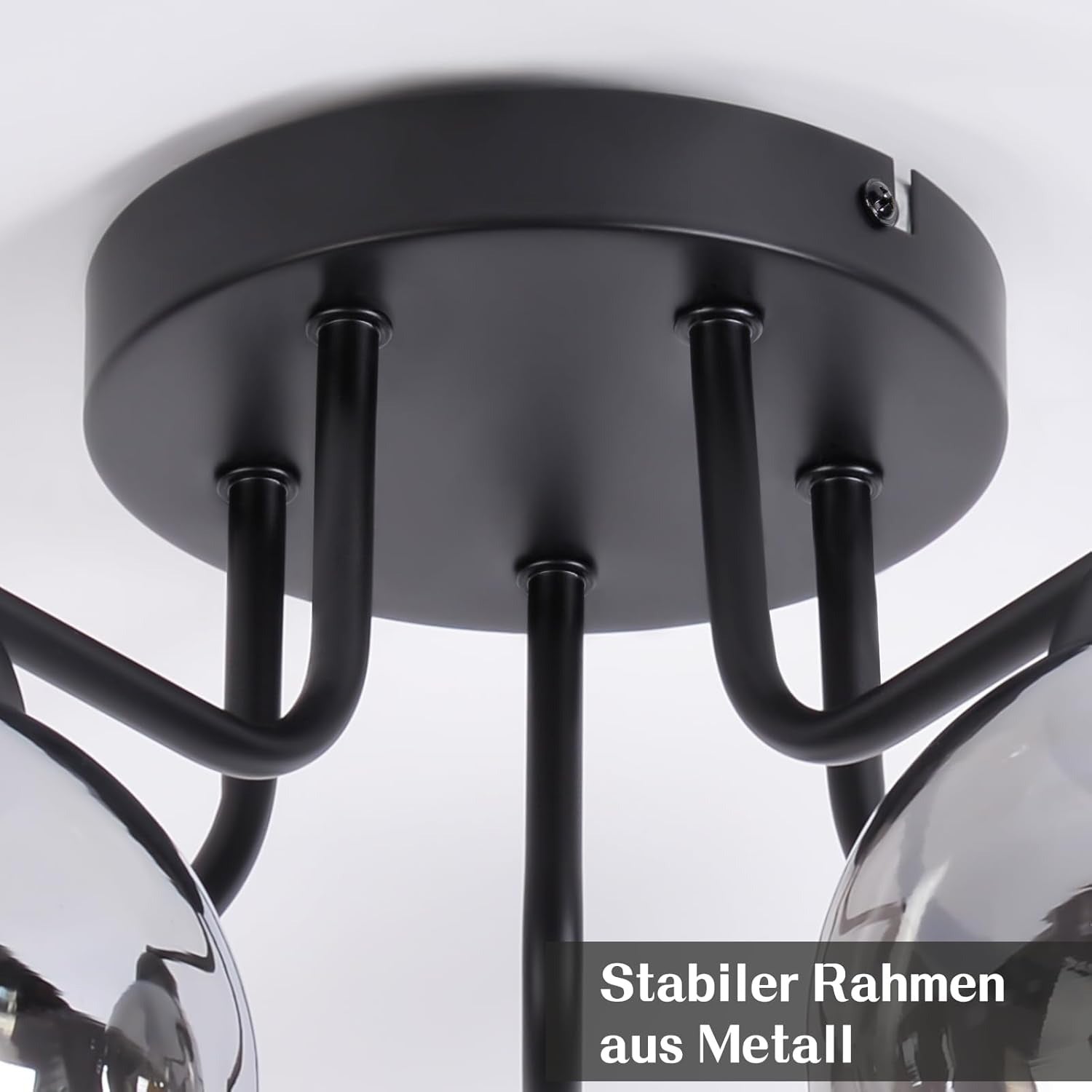 Deckenlampe Glas Deckenleuchte Wohnzimmer Vintage: Schwarz Wohnzimmerlampe 5 flammig Rauchgrau aus Metall Industrial E27 Retro Küchenlampe decke für Schlafzimmer Küche - Ohne Leuchtmittel