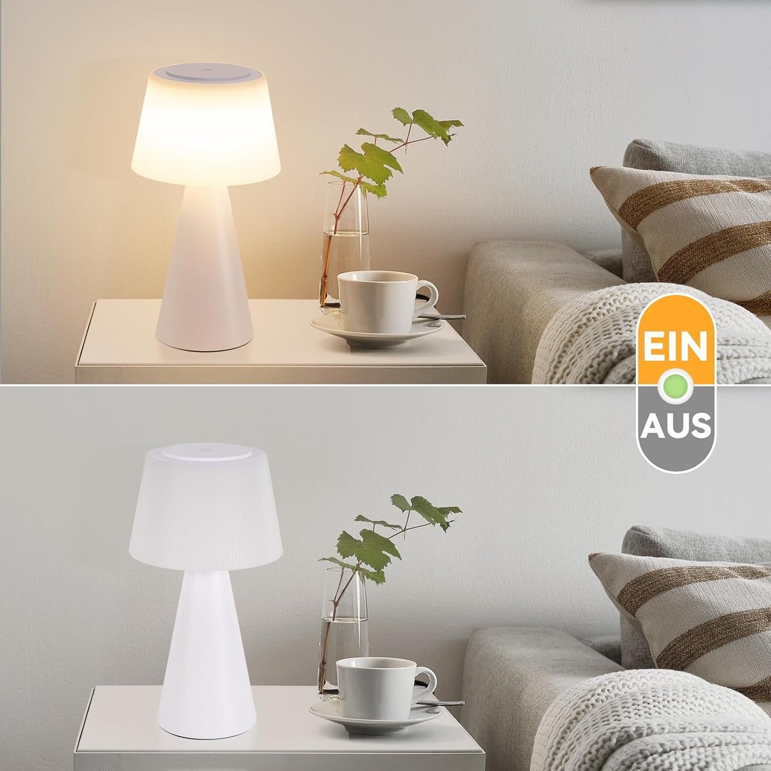 Homefire Tischlampe Solar LED Tischleuchte Kabellos - Akku Tischleuchte mit USB-C Touch Dimmbar 3000K - 5000K Weiß Nachttischlampe 3600mAH Aufladbar für Wohnzimmer Schlafzimmer Outdoor