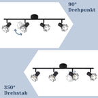 Homeifre Deckenstrahler 4 Flammig Deckenlampe Schwarz - Deckenspots Vintage Retro E14 Industrie Schwenkbar 350°Deckenleuchte Matt Metall Innen für Wohnzimmer Jugendzimmer Schlafzimmer Küche