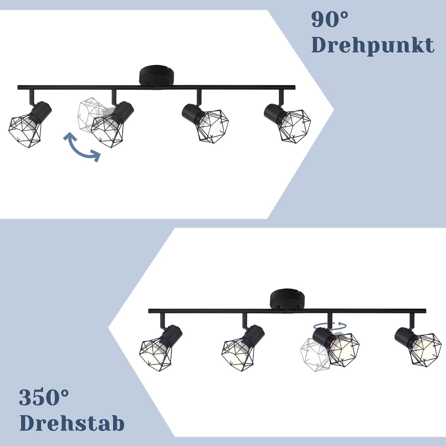 Homeifre Deckenstrahler 4 Flammig Deckenlampe Schwarz - Deckenspots Vintage Retro E14 Industrie Schwenkbar 350°Deckenleuchte Matt Metall Innen für Wohnzimmer Jugendzimmer Schlafzimmer Küche