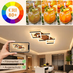 Homefire LED Deckenleuchte Wohnzimmer Deckenlampe - Wohnzimmerlampe 58CM Schwarz Modern Design Schlafzimmerlampe 3000K Eckig Schlafzimmer in Holzoptik Küchenlampe für Esszimmer Arbeitszimmer Küchen