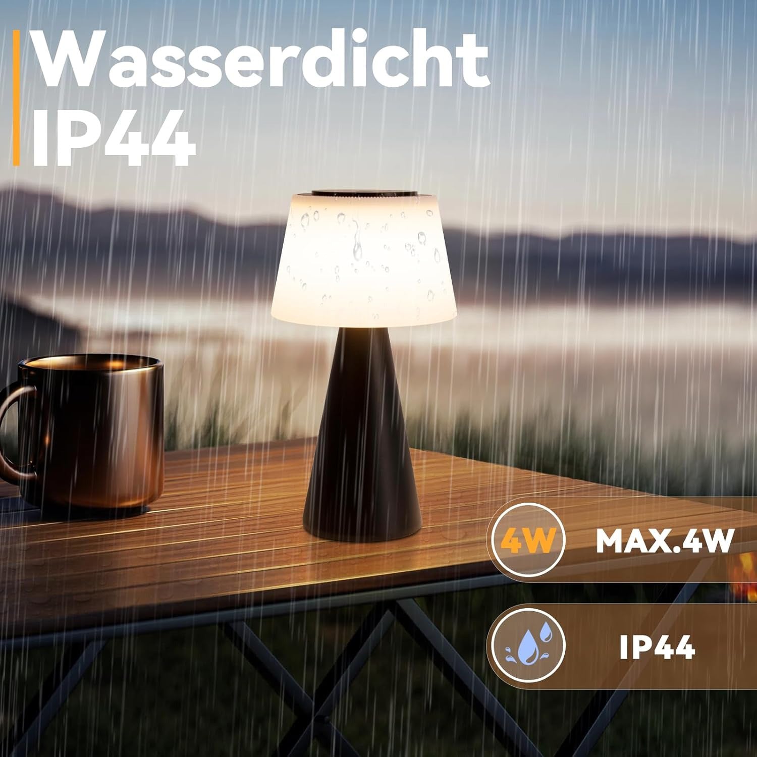 Homefire LED Tischlampe Solar Tischleuchte Akku - Kabellos Tischleuchte mit USB-C Touch Dimmbar 3000K - 5000K Schwarz Nachttischlampe 3600mAH Aufladbar für Wohnzimmer Schlafzimmer Outdoor