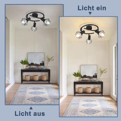 Homefire Deckenstrahler 3 Flammig Rund Deckenspots - Deckenleuchte E14 Schwarz Retro Schwenkbar Industrial Küchenlampe Metall für Schlafzimmer Wohnzimmer Arbeitszimmer Flur Keine Leuchtmittel