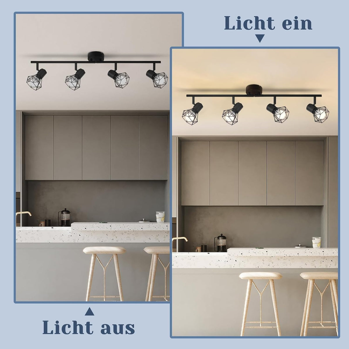 Homeifre Deckenstrahler 4 Flammig Deckenlampe Schwarz - Deckenspots Vintage Retro E14 Industrie Schwenkbar 350°Deckenleuchte Matt Metall Innen für Wohnzimmer Jugendzimmer Schlafzimmer Küche