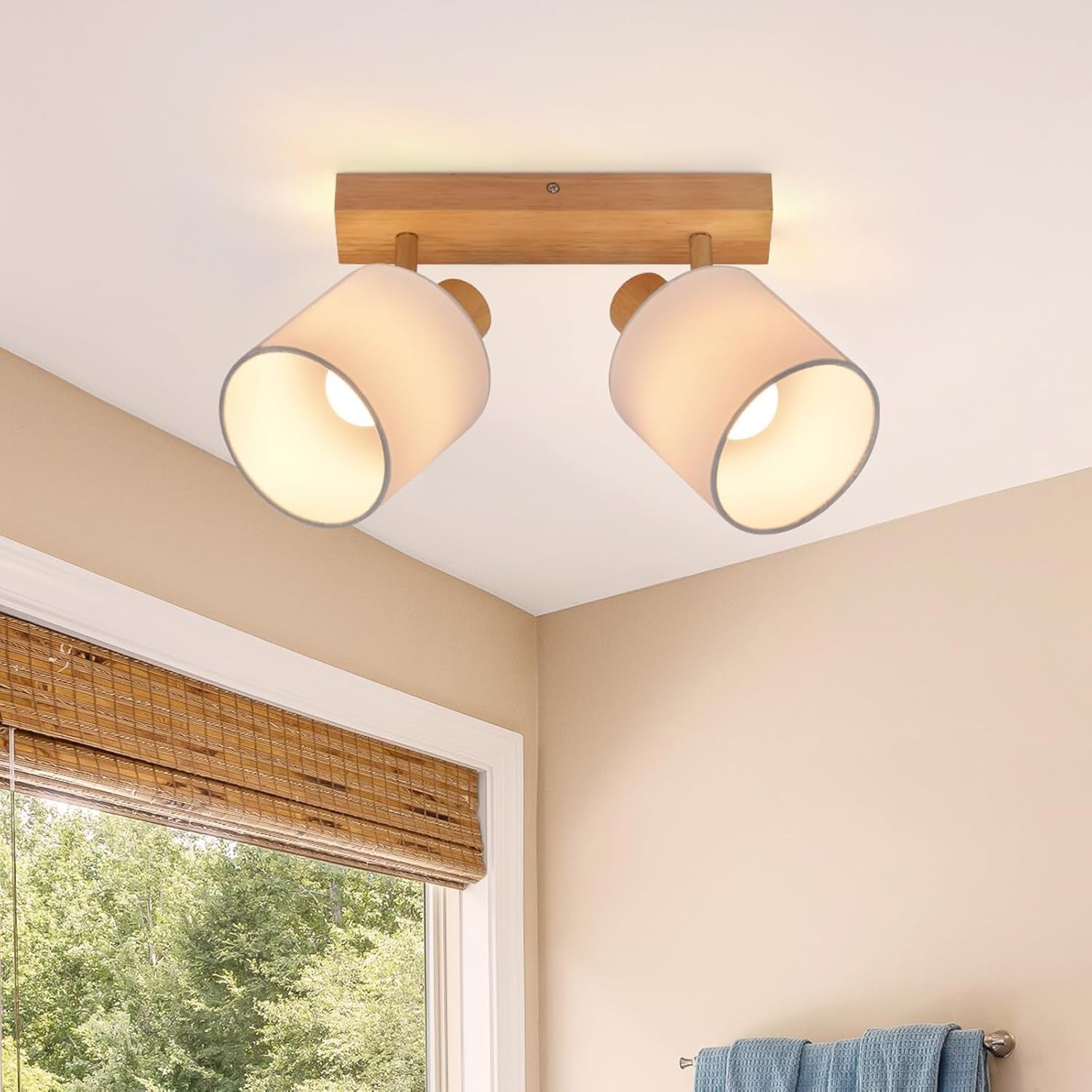 Homefire Deckenleuchte 2 Flammig Deckenlampe Flur - Deckenstrahler Vintage Holz Deckenspot Wandstrahler Schwenkbar 350° E14 MAX.25W lampe für Wohnzimmer Schlafzimmer Küche