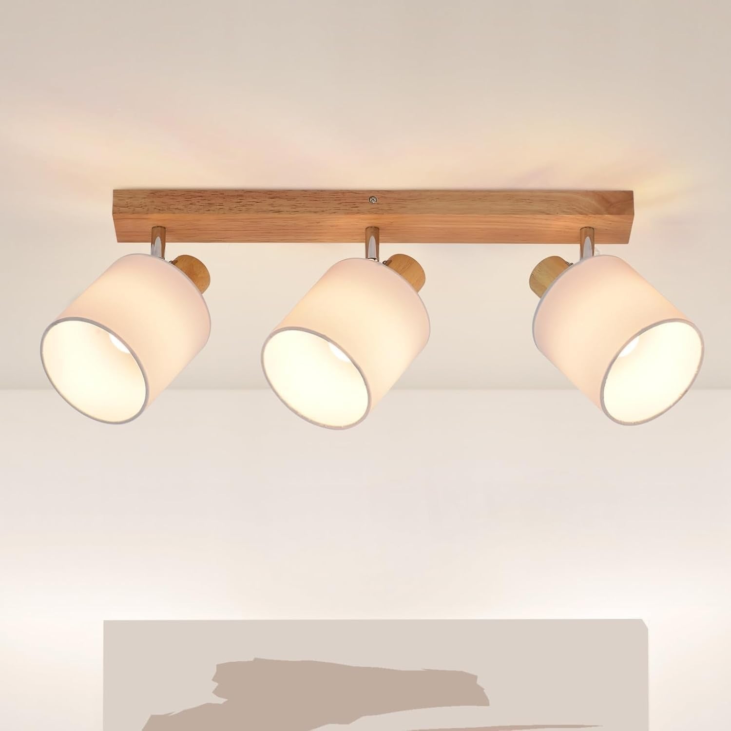 Homefire Deckenlampe 3 Flammig Deckenstrahler Holz - LED Deckenleuchte Vintage Boho Deckenspot E14 Lampe Schwenkbar 350° Spot Retro für Schlafzimmer Küche Flur MAX.25W