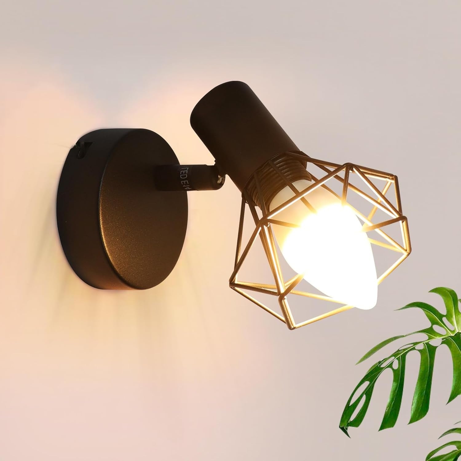 Homefire Wandspots Schwarz Wandstrahler Retro - Wandleuchte E14 Verstellbar Vintage Wandlampe 1 Flammig 350° für Flur Arbeitszimmer Schlafzimmer Wohnzimmer Küche Max. 40W