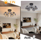 Deckenlampe Glas Deckenleuchte Wohnzimmer Vintage: Schwarz Wohnzimmerlampe 5 flammig Rauchgrau aus Metall Industrial E27 Retro Küchenlampe decke für Schlafzimmer Küche - Ohne Leuchtmittel