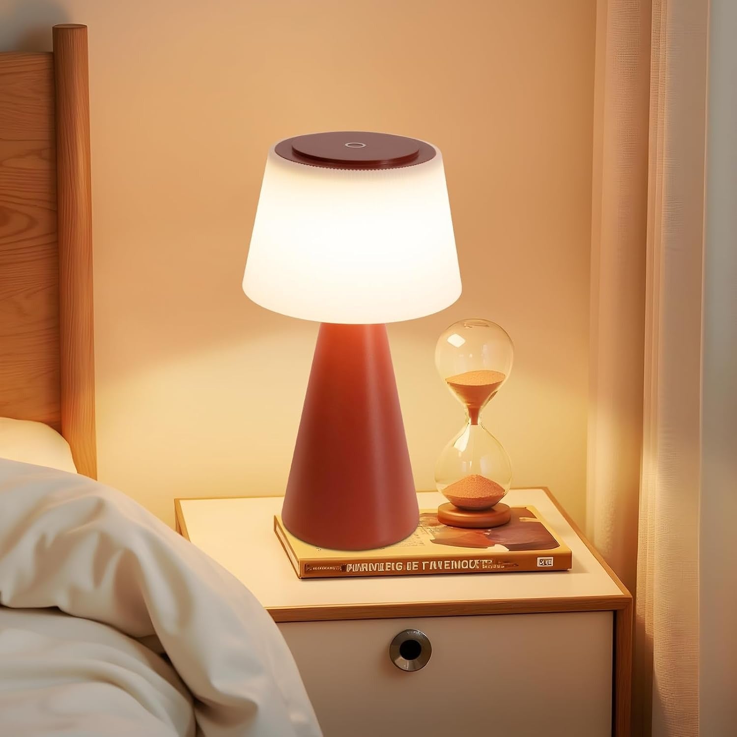 Homefire Tischlampe Solar Akku Nachttischlampe - 2er Set Kabellos Led Tischleuchte 3600mAH Aufladbar Touch Dimmbar Rot Lampe mit USB IP44 für Modern Wohnzimmer Schlafzimmer und Outdoor