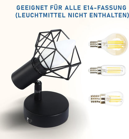 Homefire Wandspots Schwarz Wandstrahler Retro - Wandleuchte E14 Verstellbar Vintage Wandlampe 1 Flammig 350° für Flur Arbeitszimmer Schlafzimmer Wohnzimmer Küche Max. 40W