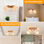 Homefire Deckenleuchte 2 Flammig Deckenlampe Flur - Deckenstrahler Vintage Holz Deckenspot Wandstrahler Schwenkbar 350° E14 MAX.25W lampe für Wohnzimmer Schlafzimmer Küche