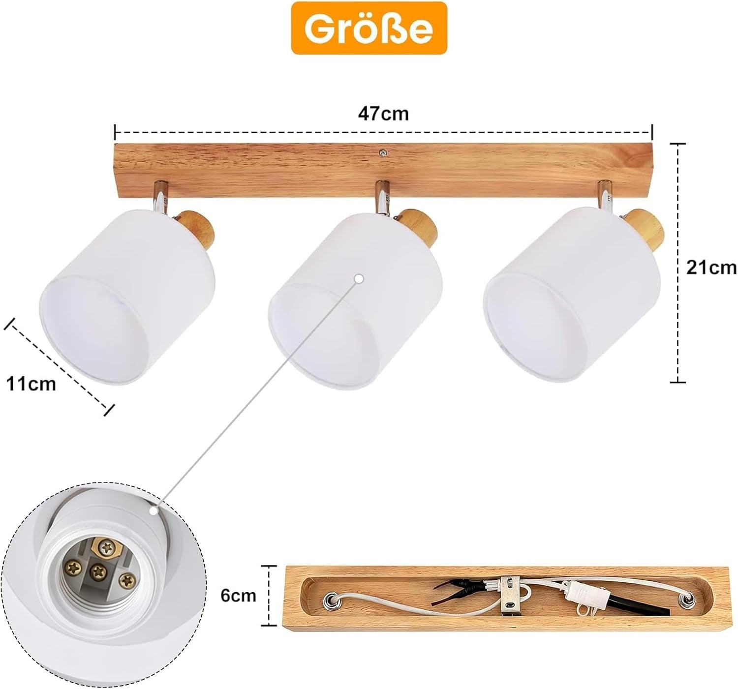 Homefire Deckenlampe 3 Flammig Deckenstrahler Holz - LED Deckenleuchte Vintage Boho Deckenspot E14 Lampe Schwenkbar 350° Spot Retro für Schlafzimmer Küche Flur MAX.25W