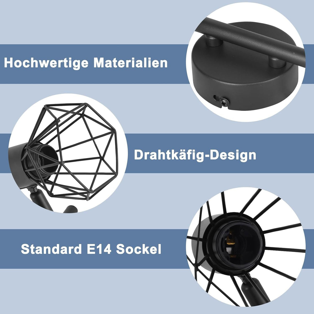 Homefire Deckenstrahler 3 Flammig Rund Deckenspots - Deckenleuchte E14 Schwarz Retro Schwenkbar Industrial Küchenlampe Metall für Schlafzimmer Wohnzimmer Arbeitszimmer Flur Keine Leuchtmittel