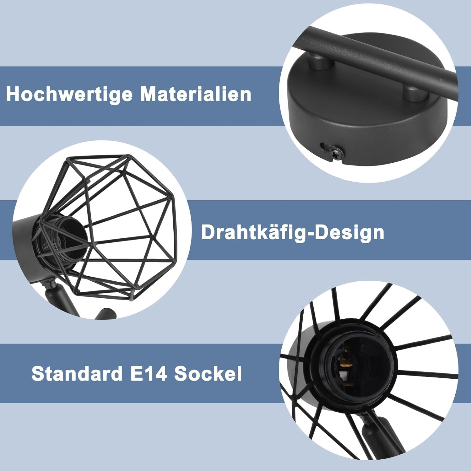 Homefire Deckenstrahler 3 Flammig Rund Deckenspots - Deckenleuchte E14 Schwarz Retro Schwenkbar Industrial Küchenlampe Metall für Schlafzimmer Wohnzimmer Arbeitszimmer Flur Keine Leuchtmittel