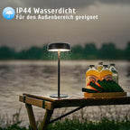 Tischlampe Kabellos LED Akku Tischleuchte - Solar Tischlampe Touch Dimmbar 3000-5000K mit USB-C Aufladba 3600mAH Schwarz Tischlampen Wasserdicht für Innen und Aussen