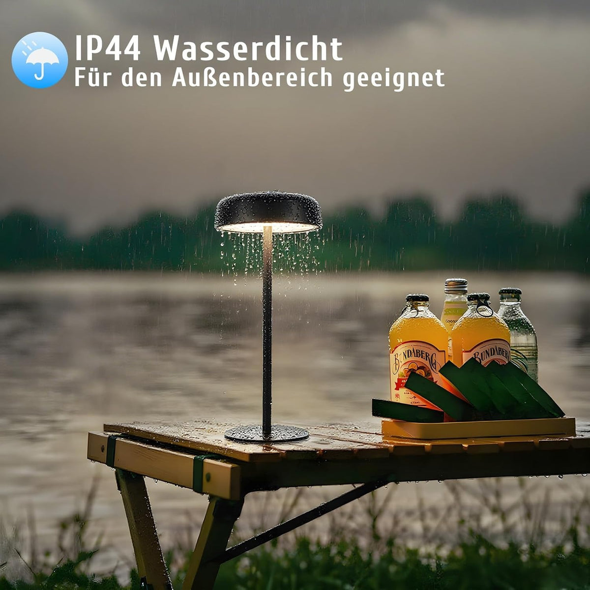Tischlampe Kabellos LED Akku Tischleuchte - Solar Tischlampe Touch Dimmbar 3000-5000K mit USB-C Aufladba 3600mAH Schwarz Tischlampen Wasserdicht für Innen und Aussen