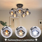 Deckenlampe Glas Deckenleuchte Wohnzimmer Vintage: Schwarz Wohnzimmerlampe 5 flammig Rauchgrau aus Metall Industrial E27 Retro Küchenlampe decke für Schlafzimmer Küche - Ohne Leuchtmittel