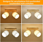 Homefire Deckenleuchte 2 Flammig Deckenlampe Flur - Deckenstrahler Vintage Holz Deckenspot Wandstrahler Schwenkbar 350° E14 MAX.25W lampe für Wohnzimmer Schlafzimmer Küche