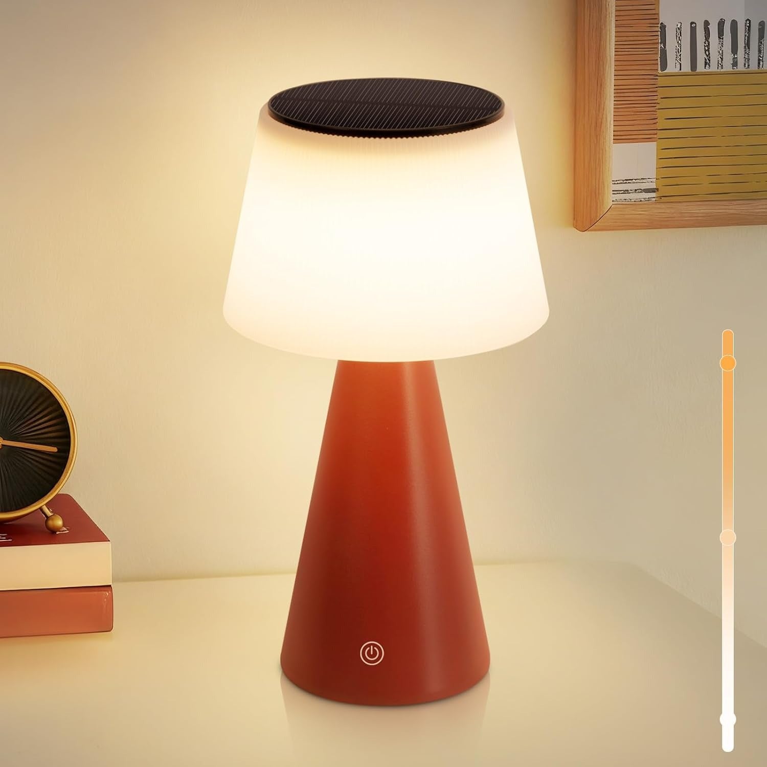 Homefire Tischlampe Solar Akku Nachttischlampe - 2er Set Kabellos Led Tischleuchte 3600mAH Aufladbar Touch Dimmbar Rot Lampe mit USB IP44 für Modern Wohnzimmer Schlafzimmer und Outdoor