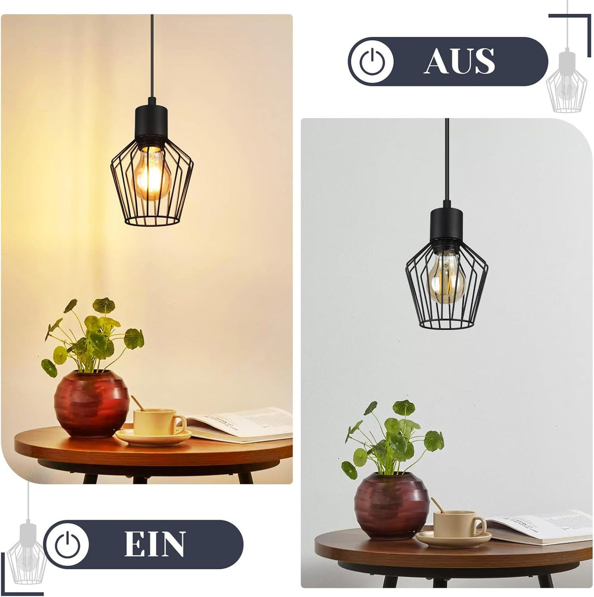 Hängeleuchte Esstisch Pendelleuchte Retro - Pendellampe E27 Schwarz 1 Flammig Hängend Lampen Metall Lampenschirm Hängelampe Industrie Wohnzimmerlampe für Küche Schlafzimmer Cafe