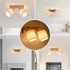 Homefire Deckenleuchte 2 Flammig Deckenlampe Flur - Deckenstrahler Vintage Holz Deckenspot Wandstrahler Schwenkbar 350° E14 MAX.25W lampe für Wohnzimmer Schlafzimmer Küche