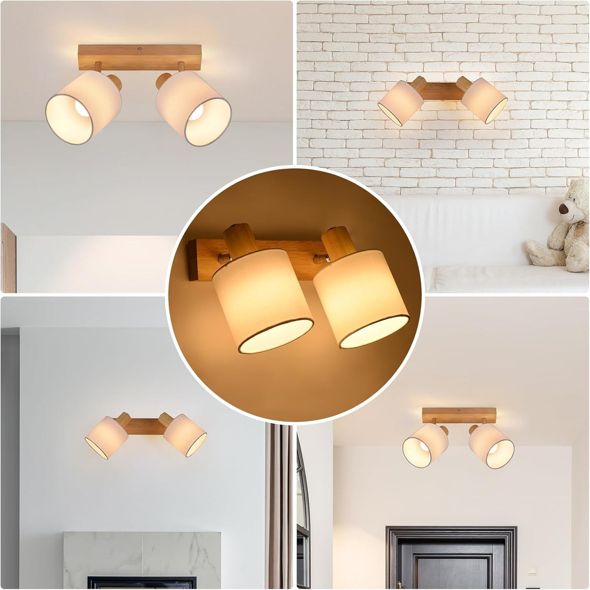 Homefire Deckenleuchte 2 Flammig Deckenlampe Flur - Deckenstrahler Vintage Holz Deckenspot Wandstrahler Schwenkbar 350°