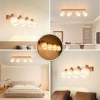 Homefire Deckenstrahler 4 Flammig Deckenlampe Wohnzimmer - Holz Deckenleuchte Modern Deckenspot E14 Schwenkbar 350° MAX.25W küchenlampe Stoffschirm für Schlafzimmer Küche Flur