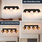 Homefire Deckenlampe 4 Flammig Deckenstrahler Schwarz - Deckenleuchte Wohnzimmer Vintage Wohnzimmerlampe E14 Fassung Stoffschirm Schwenkbar 350° MAX.25W für Schlafzimmer Flur