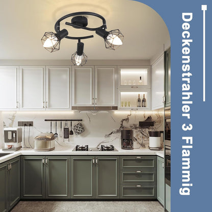 Homefire Deckenstrahler 3 Flammig Rund Deckenspots - Deckenleuchte E14 Schwarz Retro Schwenkbar Industrial Küchenlampe Metall für Schlafzimmer Wohnzimmer Arbeitszimmer Flur Keine Leuchtmittel