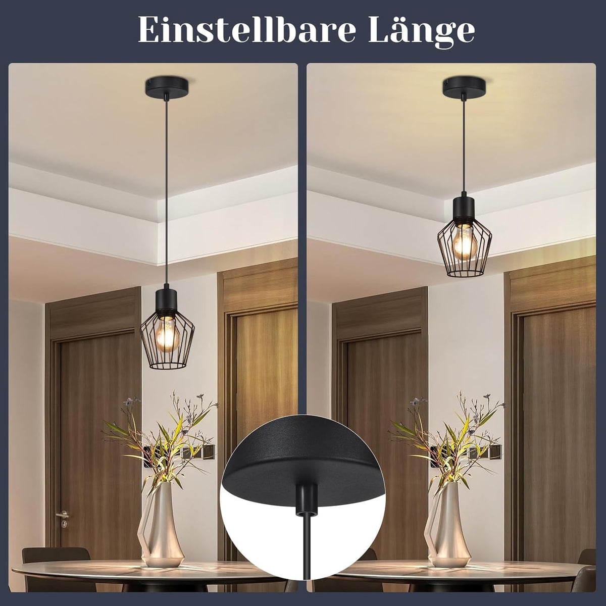 Hängeleuchte Esstisch Pendelleuchte Retro - Pendellampe E27 Schwarz 1 Flammig Hängend Lampen Metall Lampenschirm Hängelampe Industrie Wohnzimmerlampe für Küche Schlafzimmer Cafe