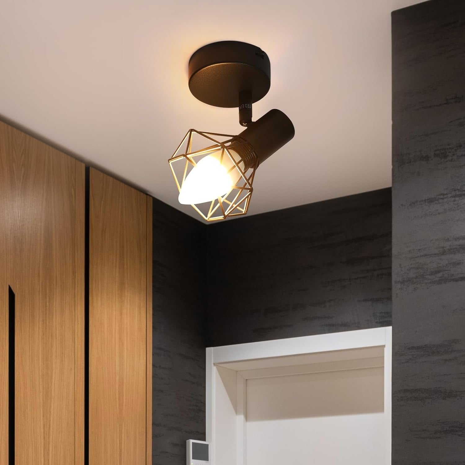 Homefire Wandspots Schwarz Wandstrahler Retro - Wandleuchte E14 Verstellbar Vintage Wandlampe 1 Flammig 350° für Flur Arbeitszimmer Schlafzimmer Wohnzimmer Küche Max. 40W